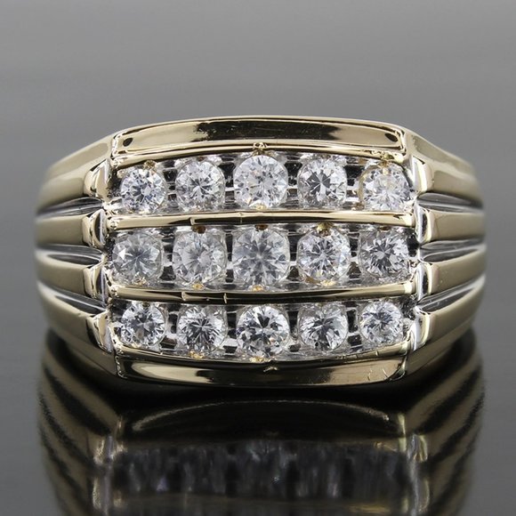 Vintage 10k Two-Tone Men's Cubic Zirconia Ring - Picture 1 of 5